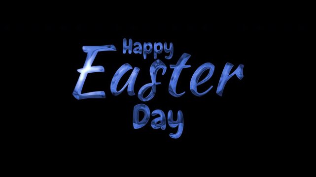 Blue happy easter day text on black background in glossy metallic finish for festive holiday greetings suitable for easter designs.