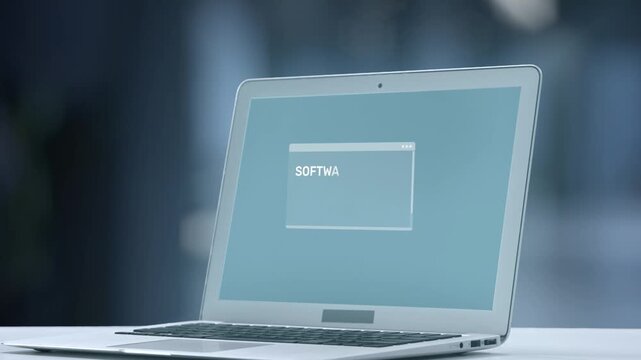 A robotic hand interacts with a laptop showing a software update notification. The image symbolizes technological advancement, automation, and modern computing solutions. Salient