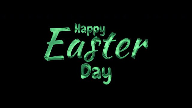 Green metallic happy easter day text letters glossy holiday greeting black background suitable for easterthemed designs, greeting cards, and social media posts.