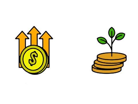 Financial investment and money growth concept vector icon set isolated on black background