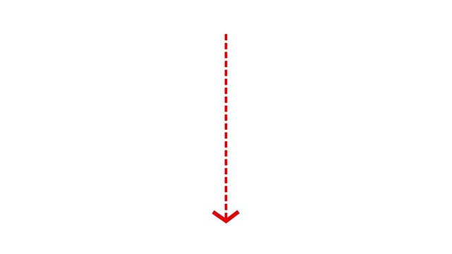 Down arrow direction icon with dotted line animation on white background. dot arrows icon sign animated 4K video