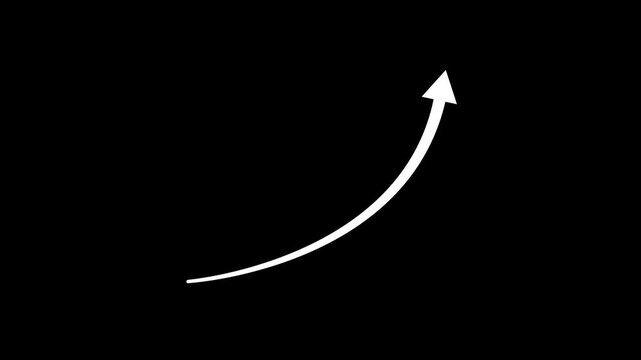 Animation of business graph with up arrow. white arrow on transparent background. 4K video
