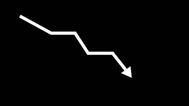 White falling line chart animation with negative market value and glitch loss indicator. Represents financial crash, trading loss, and stock decline. 4k video