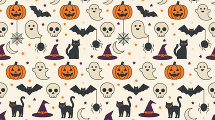 Obraz premium Seamless halloween pattern featuring spooky decorative elements and festive holiday icons for seasonal graphic design projects