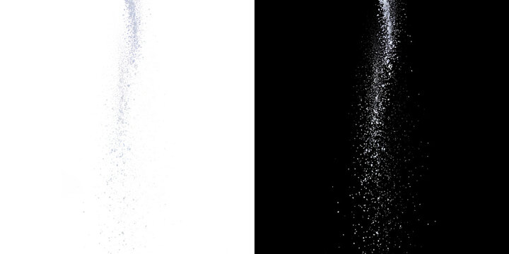 Powder explosion of a narrow vertical falling dust stream and particles in PNG, Transparent and Black Background Versions for design
