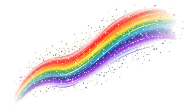 Vibrant watercolor rainbow wave with gold glitter, colorful magic arc trail, festive pride design element isolated PNG with Transparent Background