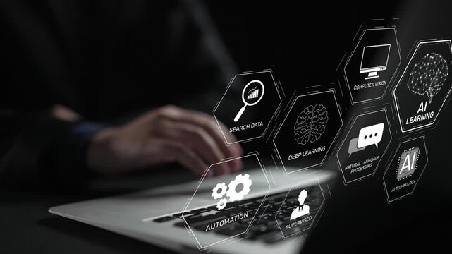 AI learning system involves deep learning, supervised machine learning, and natural language processing. AI learning diagram shows how AI advances learn in automation and data processing. Muxer