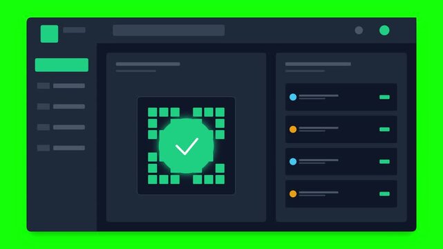 Tech dashboard interface animation with qr code and verification
