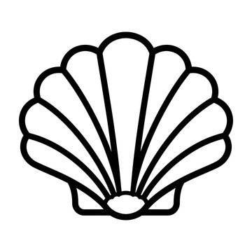 Black line art seashell icon on white background simple scallop shell design