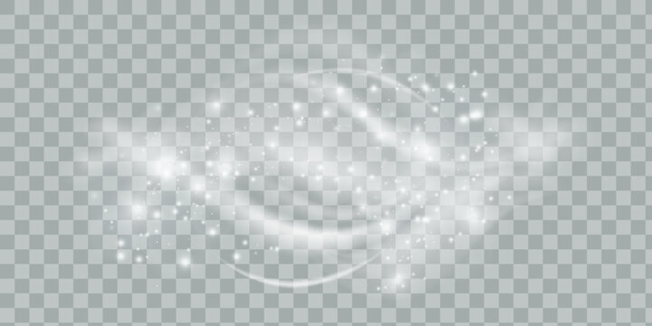 The dust sparks and golden stars shine with special light. Vector sparkles on a transparent background. Christmas light effect.