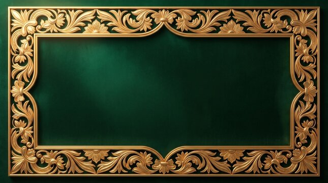 An ornate golden frame with a dark green background evokes a sense of luxury and celebration perfect for diwali greetings and festive designs