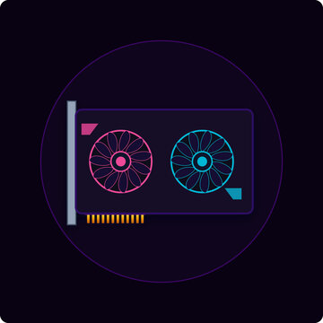 Dual fan graphics card digital icon with neon color aesthetic