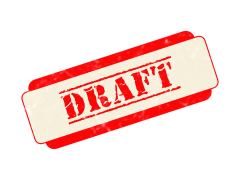 Red and cream rectangular stamp with the word draft in a distressed, bold, serif font, isolated on a solid black background, for document use isolated on a transparent background