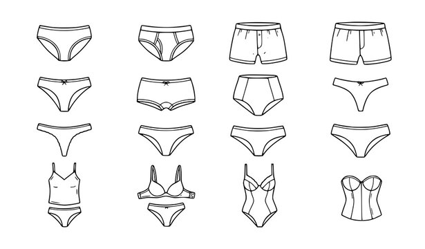 Hand Drawn Underwear and Lingerie Icon Collection Black Ink Vector