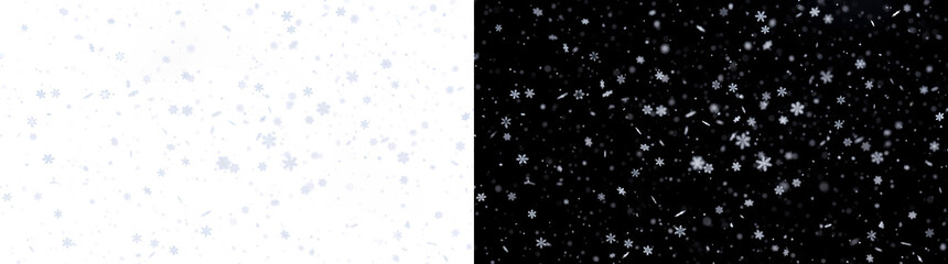 Snow overlay of evenly scattered falling snowflakes across frame in PNG, Transparent and Black Background Versions for design © Crafter