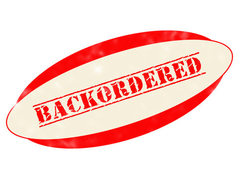 Red and white oval stamp with the word backordered in a distressed font, isolated on a black background, for business shipping labels isolated on a transparent background