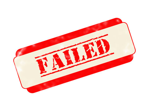 Red and white rectangular stamp with the word failed in a distressed grunge font style on a plain white background, for control isolated on a transparent background