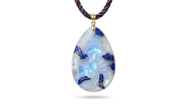 Handcrafted Teardrop Shaped Iridescent Blue Gemstone Pendant Jewelry with Artistic Organic Designs