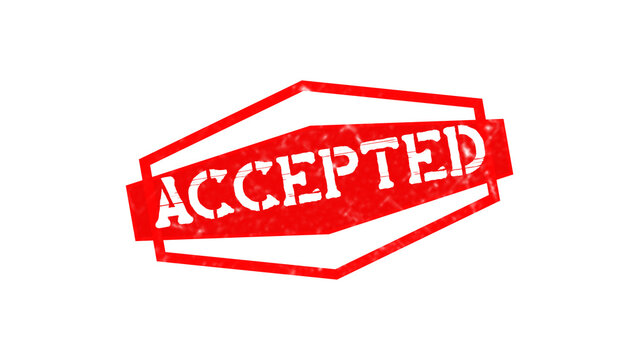 Red hexagonal rubber stamp with the word accepted in white distressed capital letters isolated on a transparent background, for business use isolated on a transparent background