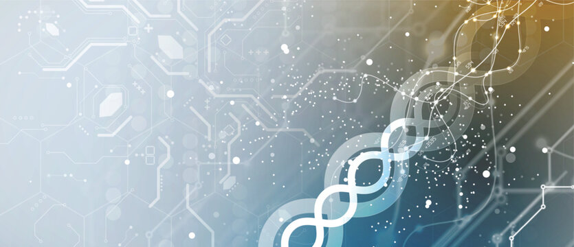 Futuristic genetic research, DNA technology, connected neural web