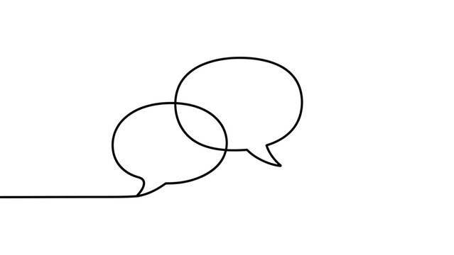 Continuous single line drawing of two speech bubbles for chat and communication