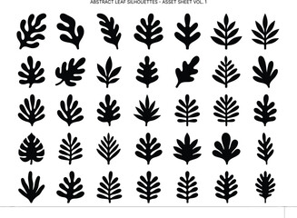Fototapeta premium Collection of black abstract leaf silhouettes isolated on a white background