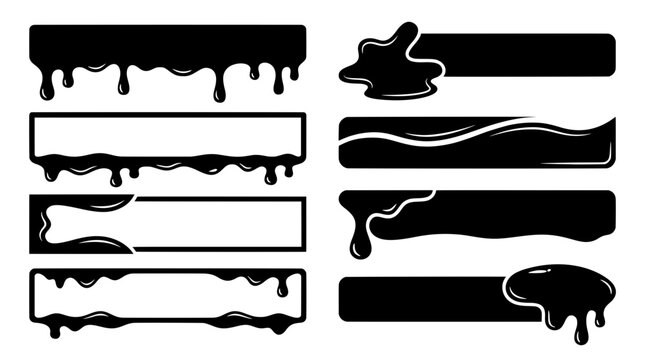 Set of dripping liquid banner frames with melting drip, splash blob and wave shape for social media video overlay