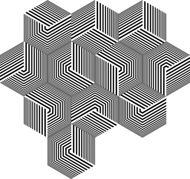 Black and white striped cube isometric pattern illustration