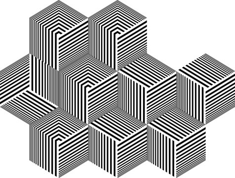 Black and white striped cube block pattern design with geometric