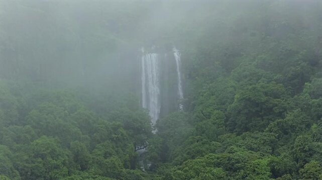 Aerial View of Barki Waterfall Amid Lush Green Forest Kolhapur Maharashtra