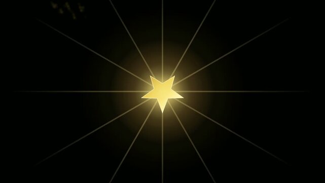 Glowing Golden Star with Radiating Light Beams on a Black Background for Awards and Celebration