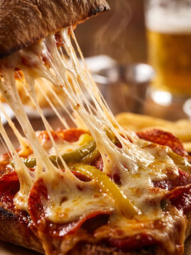 Melted Mozzarella Cheese Pull on Pizza Burger