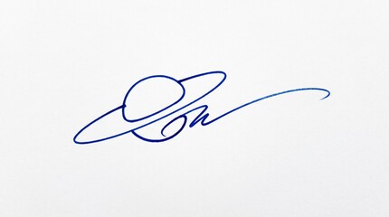 Obraz premium Minimalist planet sketch in blue ink, hand drawn celestial Saturn illustration, simple astronomical line art on white paper background