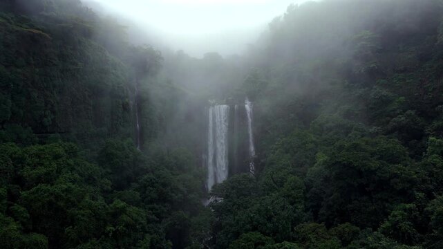 Aerial View of Barki Waterfall Amid Lush Green Forest Kolhapur Maharashtra