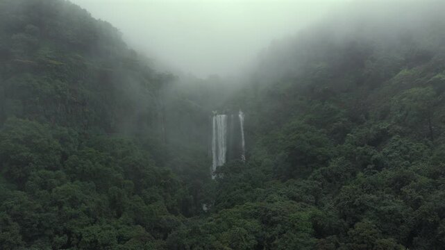 Aerial View of Barki Waterfall Amid Lush Green Forest Kolhapur Maharashtra