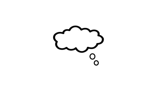 Black outline thought bubble icon with trailing circles for dreaming, creative thinking, comic speech balloon, and brainstorming