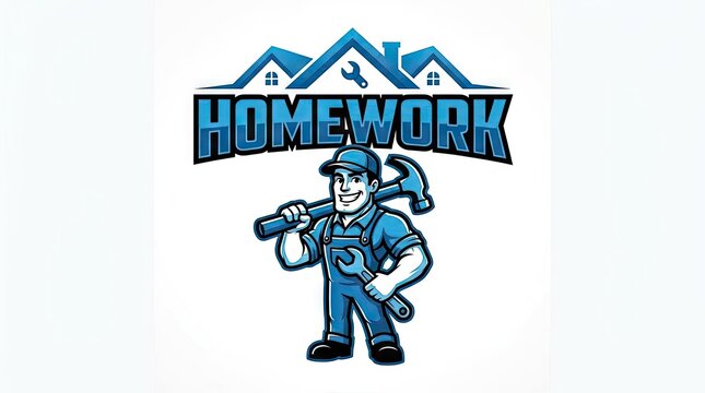 Cartoon handyman mascot logo for home repair services