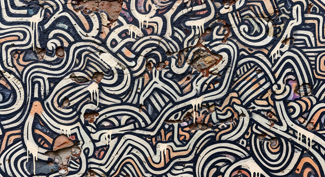 Abstract Graffiti Pattern on Distressed Brick Wall Surface