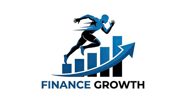 Financial growth logo with running man and bar chart.