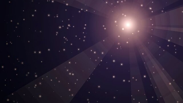 Abstract cosmic space background with glowing star burst and shimmering particles in deep purple void
