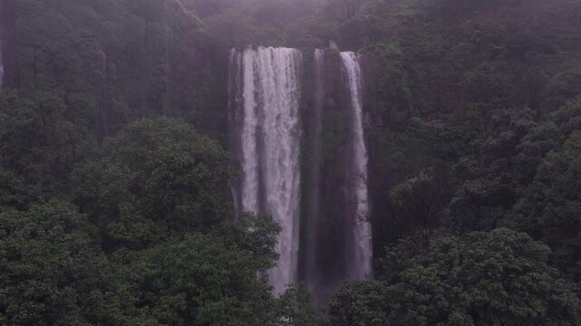 Aerial View of Barki Waterfall Amid Lush Green Forest Kolhapur Maharashtra