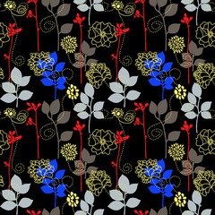 Colorful floral pattern on black background © Wolfworker