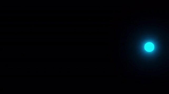 黒背景で青く発光する単一の光子が水平に移動するミニマルな科学背景