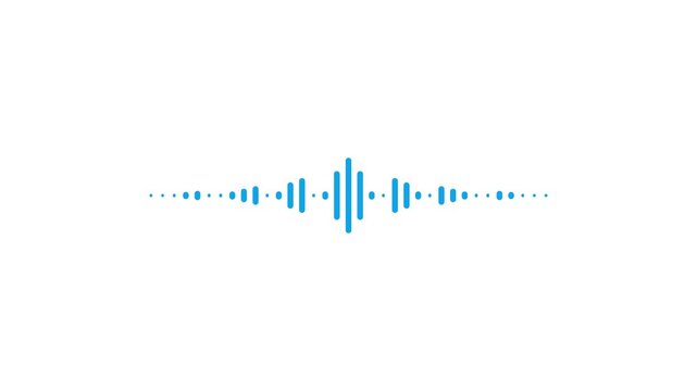 Clean, modern motion graphics of a bright blue audio waveform reacting rhythmically to a medium tempo beat. Features smooth easing, symmetrical patterns, and a main beat accent before seamlessly loopi