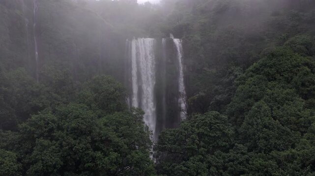 Aerial View of Barki Waterfall Amid Lush Green Forest Kolhapur Maharashtra
