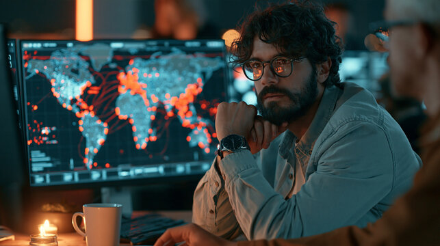 Analyst correlating AI-processed threat intelligence in an office