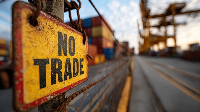 Sign reading no trade at a port shows disruption in the supply chain affecting shipping activities