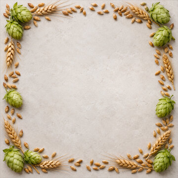 Fresh Hops and Barley Border with Central Copy Space for Beer Brewing Design