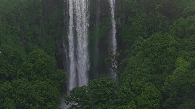 Aerial View of Barki Waterfall Amid Lush Green Forest Kolhapur Maharashtra
