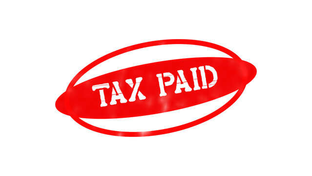 Red oval rubber stamp with the text tax paid in white distressed stencil font isolated on a solid black background, for business document isolated on a transparent background
